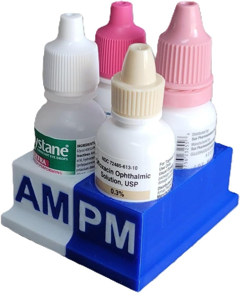 Znet3D Eye Drops Bottle Organizer & Tracker – AM/PM 4-Slot (White/Blue) - Image 2